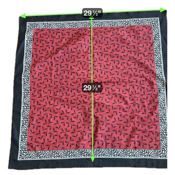 VTG Retro Large Geometric Square Silky Scarf 29" Black Red White Head Wrap Chic - Picture 5 of 5
